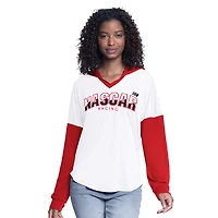 T-shirt à capuche manches longues et col en V pour femme G-III 4Her par Carl Banks blanc/rouge NASCAR Bench Player