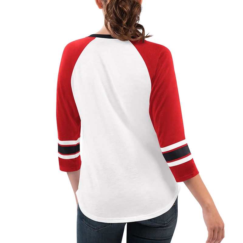 Women's G-III 4Her by Carl Banks White/Red NASCAR Merchandise Top Team V-Neck 3/4 Sleeve T-Shirt