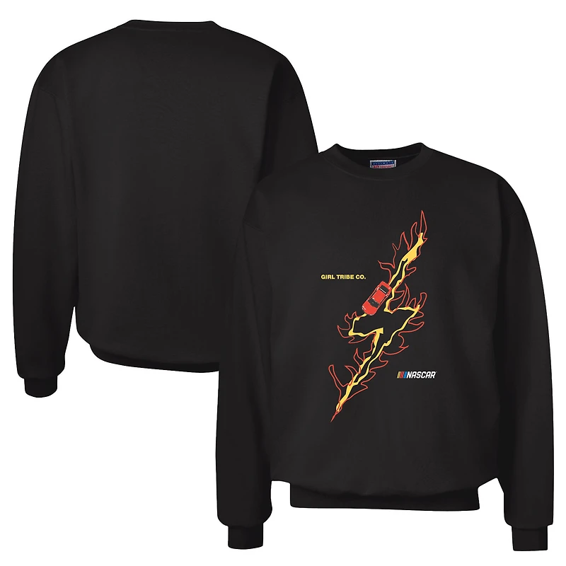 Women's Girl Tribe Co. Black NASCAR Lightning Bolt Pullover Sweatshirt