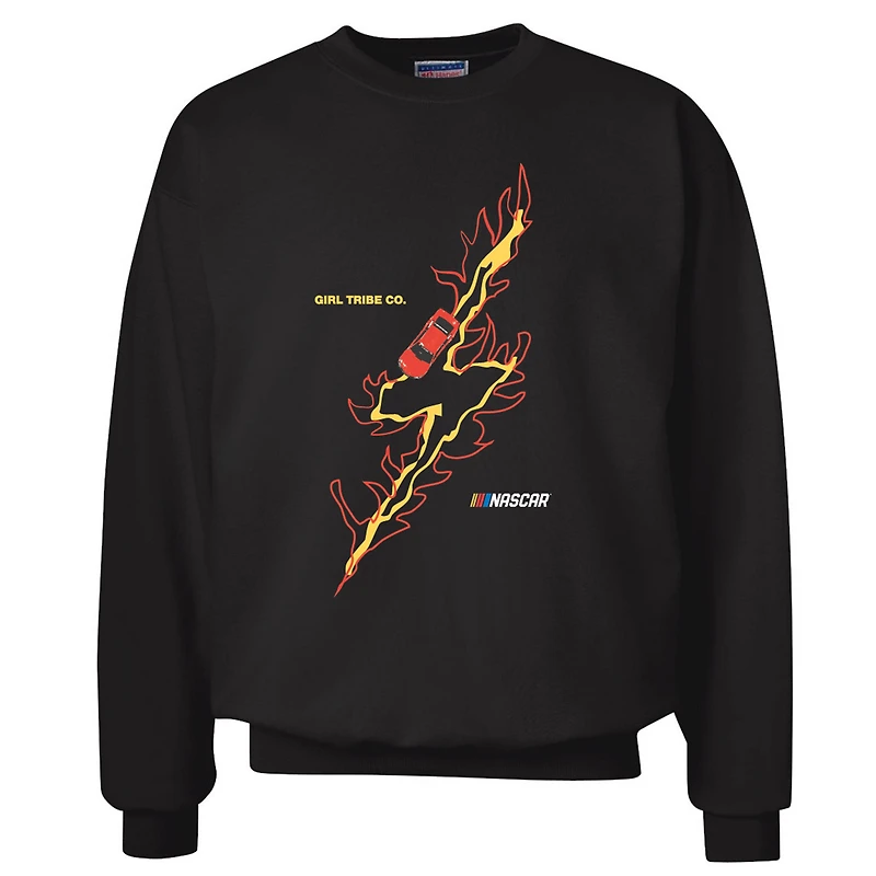 Sweat-shirt noir à imprimé éclair NASCAR pour femme de Girl Tribe Co.
