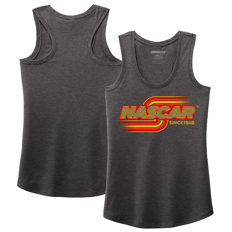Débardeur tri-blend dos nageur NASCAR Heather Charcoal pour femme avec nom et numéro