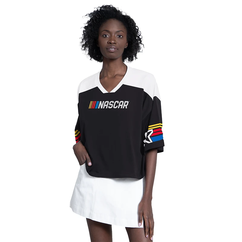 Haut de mode Starter noir pour femme, col en V, motif NASCAR Dream Team