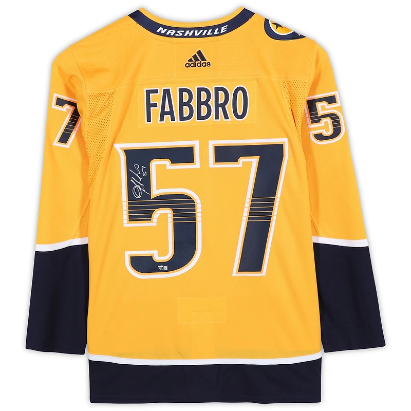 Dante Fabbro Nashville Predators Autographed Gold Adidas Authentic Jersey