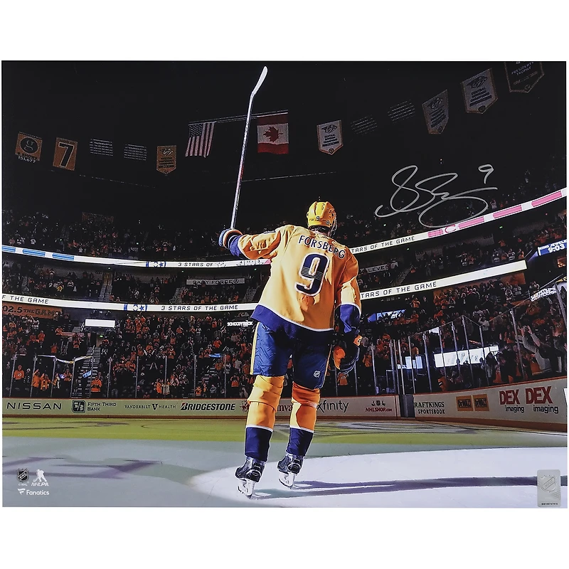 Filip Forsberg Nashville Predators Autographed 16" x 20" Gold Jersey Saluting the Crowd Photograph