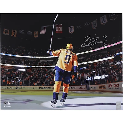 Filip Forsberg Nashville Predators Autographed 16" x 20" Gold Jersey Saluting the Crowd Photograph