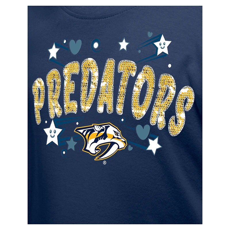 Girl's Youth New Era Navy Nashville Predators Flip Sequin T-Shirt
