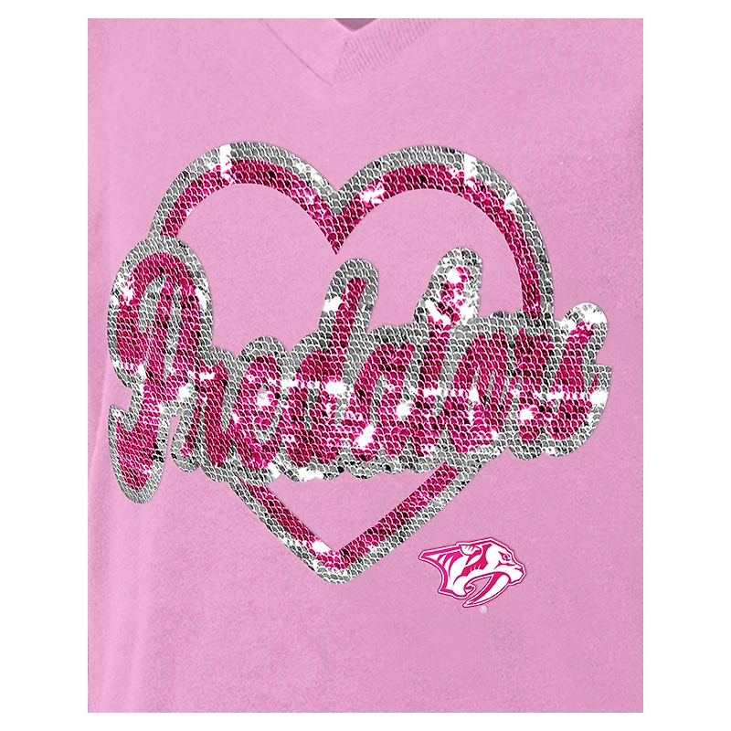 T-shirt à col en V sequins roses pour fille New Era Nashville Predators
