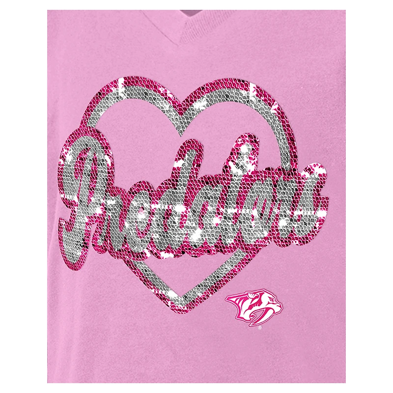 T-shirt à col en V sequins roses pour fille New Era Nashville Predators