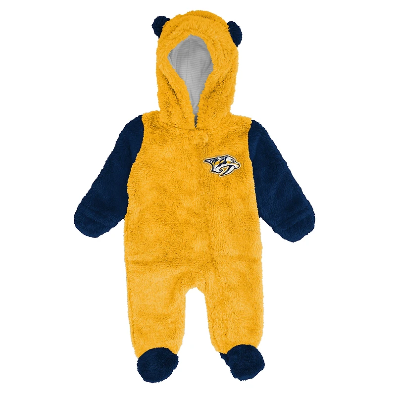 Grenouillère polaire à capuche et fermeture éclair intégrale pour nourrissons nouveau-nés Outerstuff Gold Nashville Predators Stay Napping