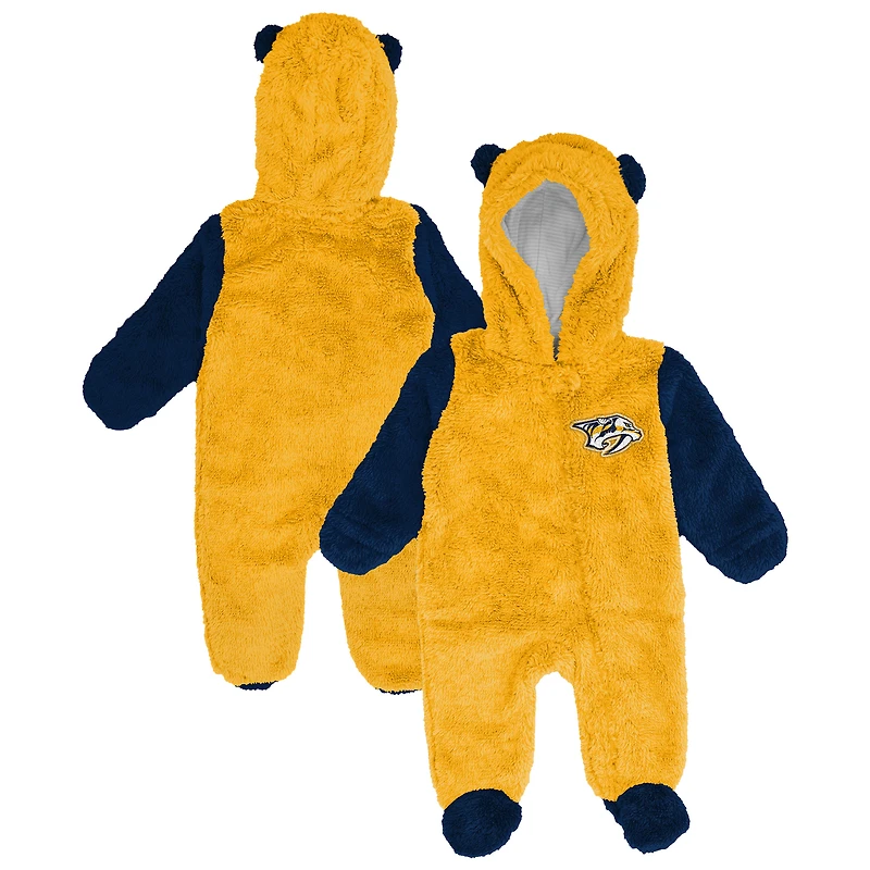 Grenouillère polaire à capuche et fermeture éclair intégrale pour nourrissons nouveau-nés Outerstuff Gold Nashville Predators Stay Napping