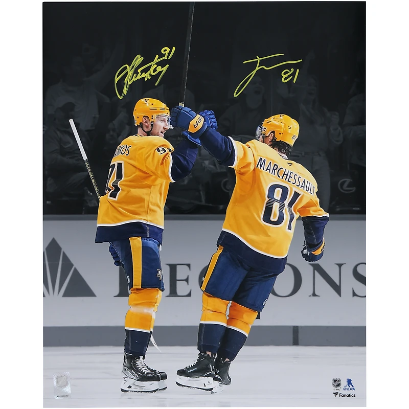 Jonathan Marchessault & Steven Stamkos Nashville Predators Autographed 16" x 20" Gold Jersey Celebration Photograph
