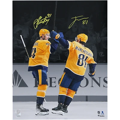 Jonathan Marchessault & Steven Stamkos Nashville Predators Autographed 16" x 20" Gold Jersey Celebration Photograph