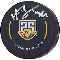 Juuse Saros Nashville Predators Autographed 25th Anniversary Official Game Puck