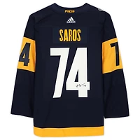 Maillot adidas authentique 2022 Stadium Series dédicacé par Juuse Saros Navy Nashville Predators