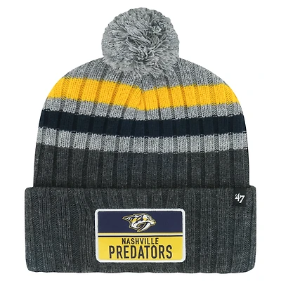 Bonnet en tricot à revers avec patch pile des Predators de Nashville '47 gris pour hommes avec pompon