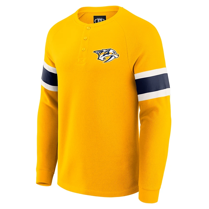 T-shirt Henley à manches longues raglan en tricot gaufré pour homme Darius Rucker Collection by Fanatics Gold des Nashville Predators