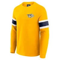 T-shirt Henley à manches longues raglan en tricot gaufré pour homme Darius Rucker Collection by Fanatics Gold des Nashville Predators