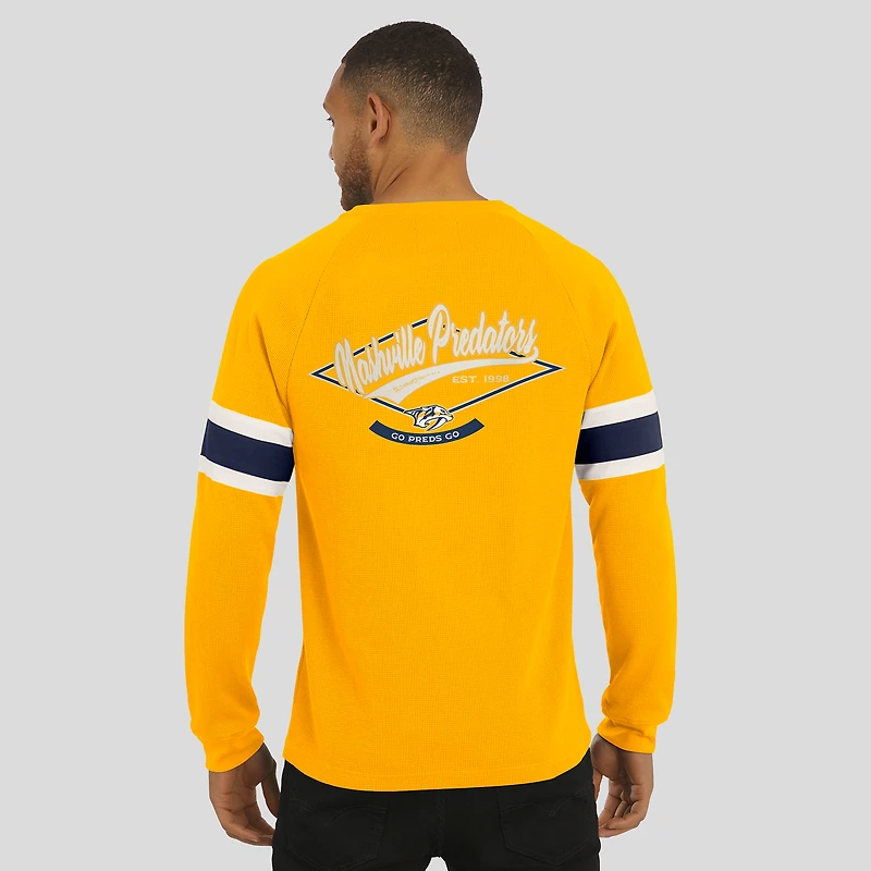 T-shirt Henley à manches longues raglan en tricot gaufré pour homme Darius Rucker Collection by Fanatics Gold des Nashville Predators