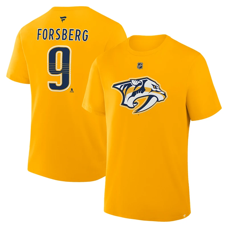 T-shirt Fanatics Filip Forsberg Gold pour homme, authentique, avec nom et numéro Stack des Nashville Predators