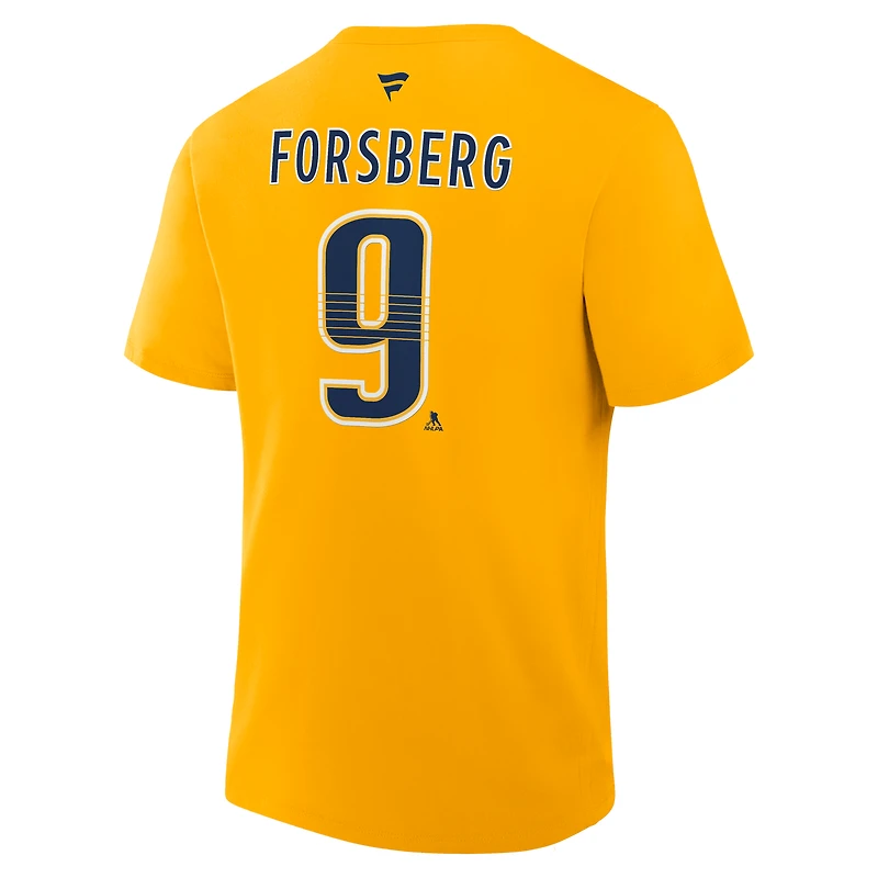 T-shirt Fanatics Filip Forsberg Gold pour homme, authentique, avec nom et numéro Stack des Nashville Predators