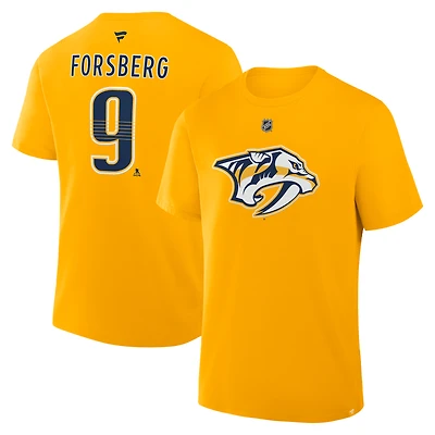 T-shirt Fanatics Filip Forsberg Gold pour homme, authentique, avec nom et numéro Stack des Nashville Predators