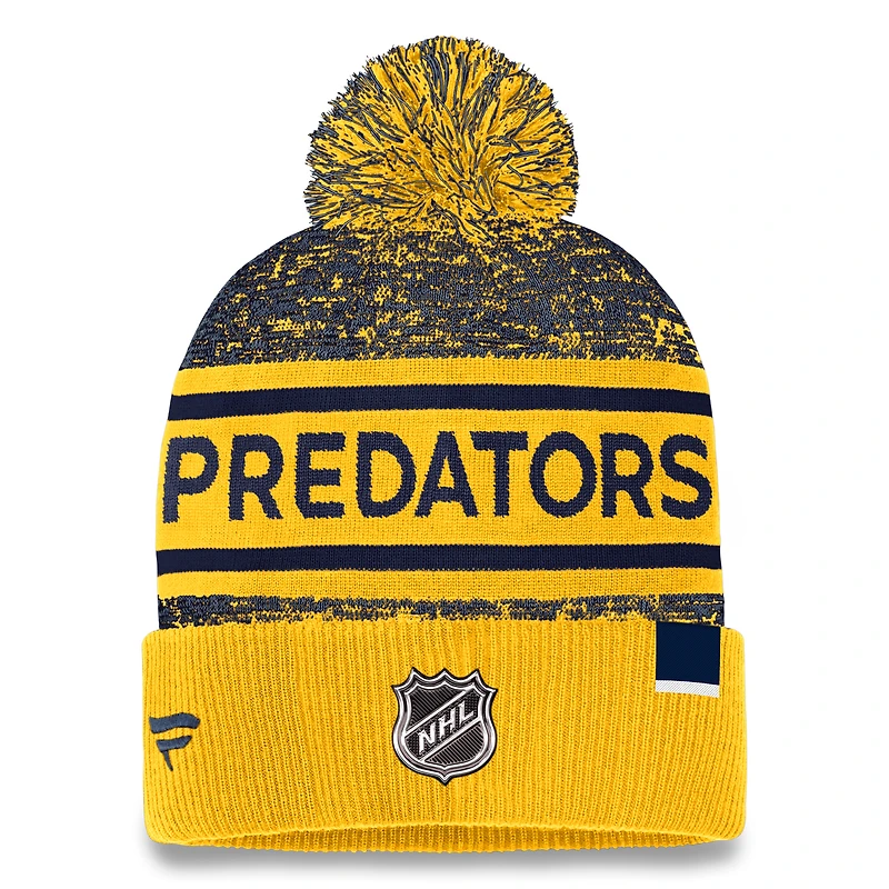 Men's Fanatics Gold/Navy Nashville Predators Authentic Pro Cuffed Knit Hat with Pom