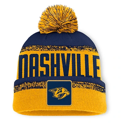 Men's Fanatics Gold/Navy Nashville Predators Fundamentals Thrive Cuffed Knit Hat with Pom