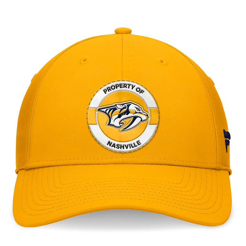 Casquette Flex Authentic Pro Training Camp Fanatics Gold Nashville Predators pour hommes