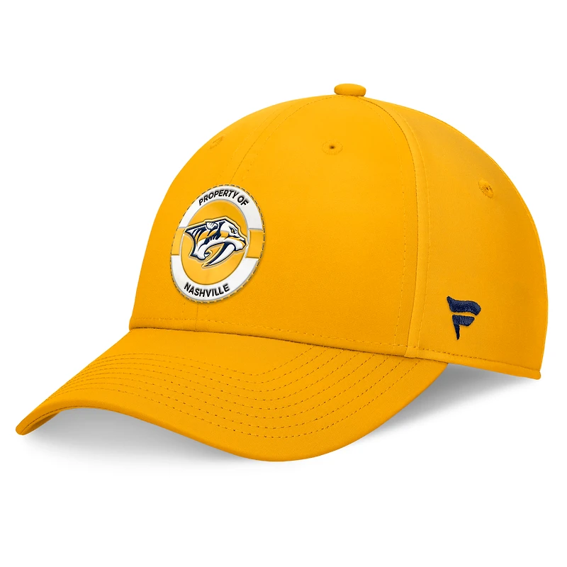 Casquette Flex Authentic Pro Training Camp Fanatics Gold Nashville Predators pour hommes
