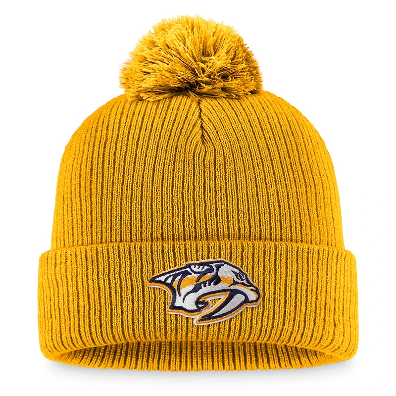 Bonnet en tricot à revers avec logo principal des Predators de Nashville Fanatics Gold pour hommes et pompon