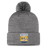 Bonnet en tricot à revers de glace authentique Pro Home Fanatics pour hommes, gris, Nashville Predators, avec pompon