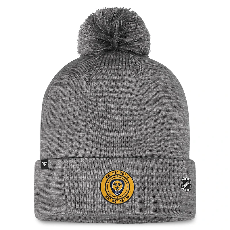 Bonnet en tricot à revers de glace authentique Pro Home Fanatics pour hommes, gris, Nashville Predators, avec pompon