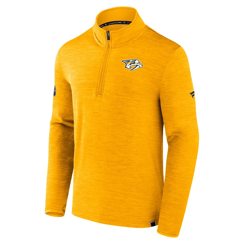 Men's Fanatics  Heather Gold Nashville Predators Authentic Pro Lightweight Quarter-Zip Pullover
