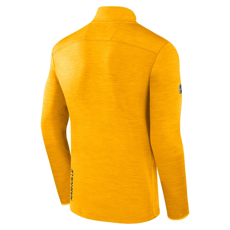 Men's Fanatics  Heather Gold Nashville Predators Authentic Pro Lightweight Quarter-Zip Pullover