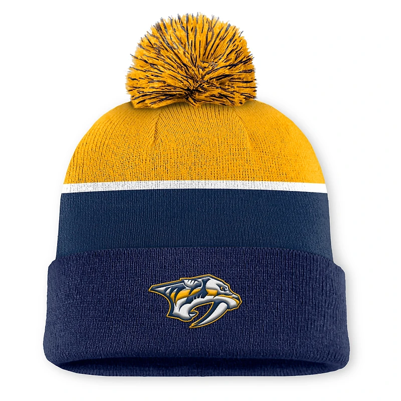 Bonnet en tricot à revers et pompon Authentic Pro Rink des Predators de Nashville pour homme, bleu marine, Fanatics