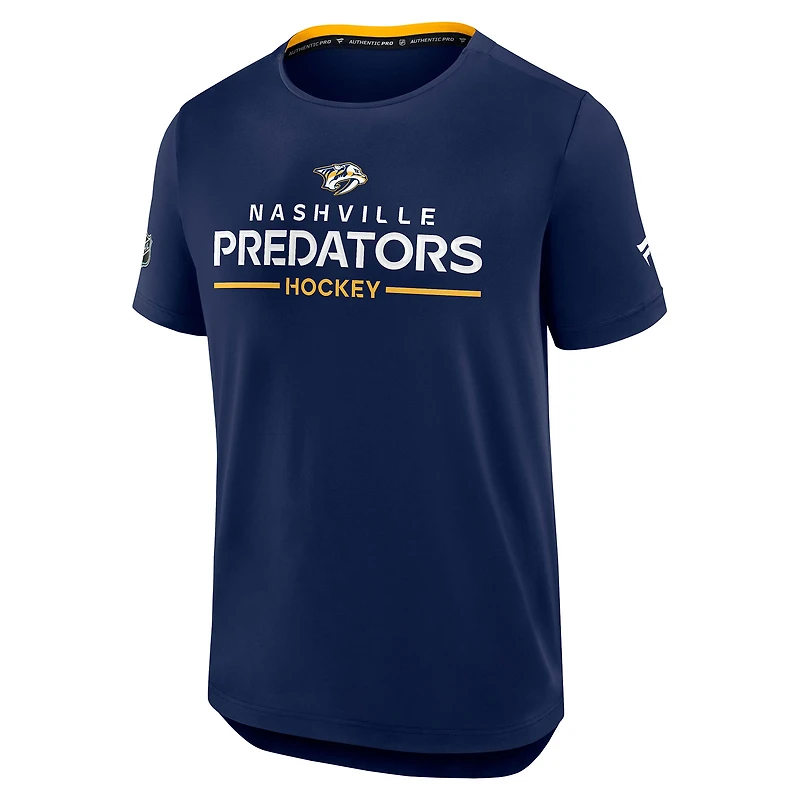 T-shirt technique authentique Pro Rink des Predators de Nashville pour homme, bleu marine