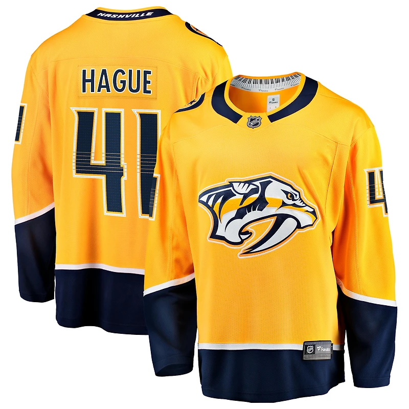 Men's Fanatics Nicolas Hague Gold Nashville Predators Home Breakaway Jersey