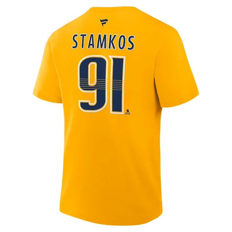 T-shirt Fanatics Steven Stamkos pour homme, or, authentique, avec nom et numéro Stack des Nashville Predators