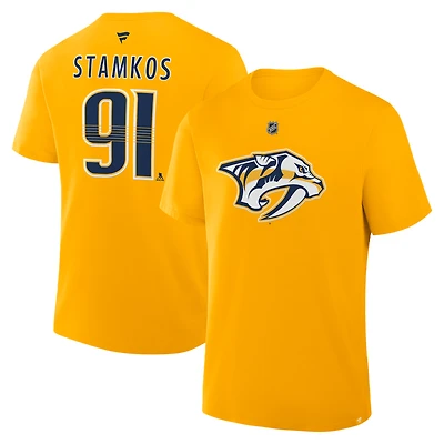 T-shirt Fanatics Steven Stamkos pour homme, or, authentique, avec nom et numéro Stack des Nashville Predators