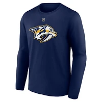 T-shirt à manches longues pour homme Fanatics Steven Stamkos bleu marine Nashville Predators Authentic Stack Name & Number