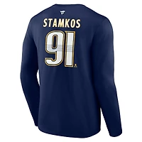 T-shirt à manches longues pour homme Fanatics Steven Stamkos bleu marine Nashville Predators Authentic Stack Name & Number