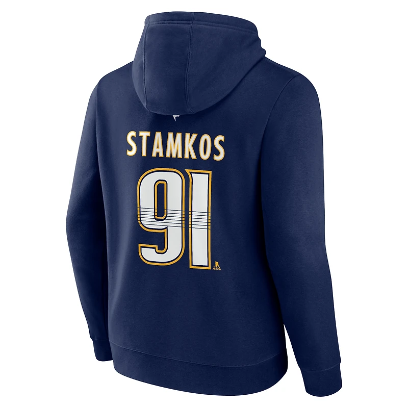 Sweat à capuche tri-blend authentique avec nom et numéro Stack pour hommes Fanatics Steven Stamkos bleu marine Nashville Predators