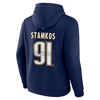Sweat à capuche tri-blend authentique avec nom et numéro Stack pour hommes Fanatics Steven Stamkos bleu marine Nashville Predators