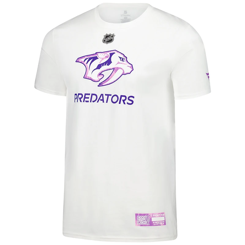 T-shirt blanc authentique pour homme Fanatics Nashville Predators Pro Hockey Fights Cancer