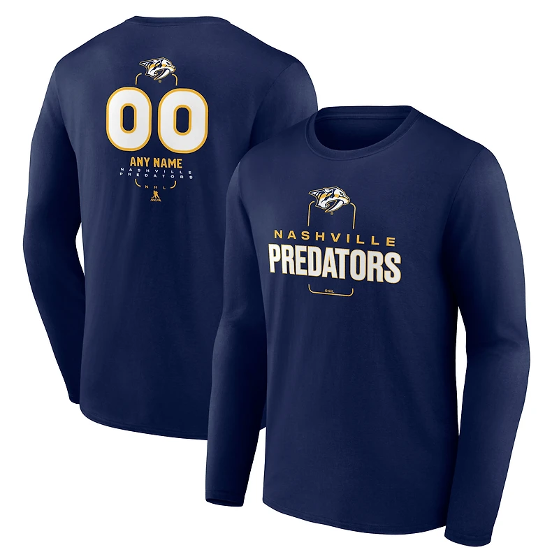 T-shirt à manches longues bleu marine pour homme, motif milieu de terrain personnalisé des Nashville Predators