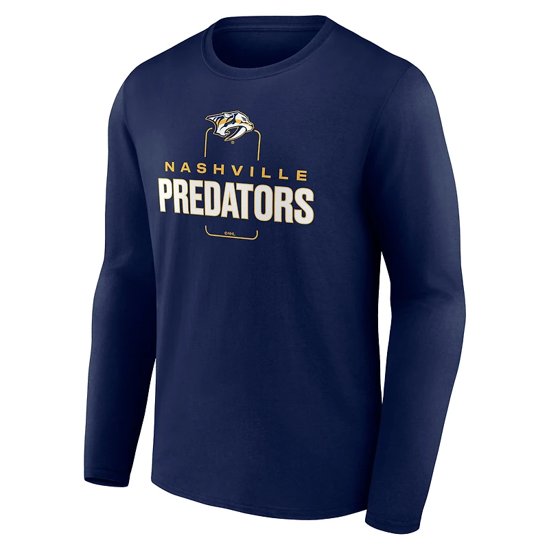 T-shirt à manches longues bleu marine pour homme, motif milieu de terrain personnalisé des Nashville Predators