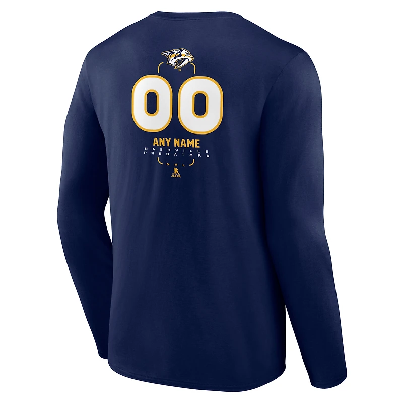 T-shirt à manches longues bleu marine pour homme, motif milieu de terrain personnalisé des Nashville Predators