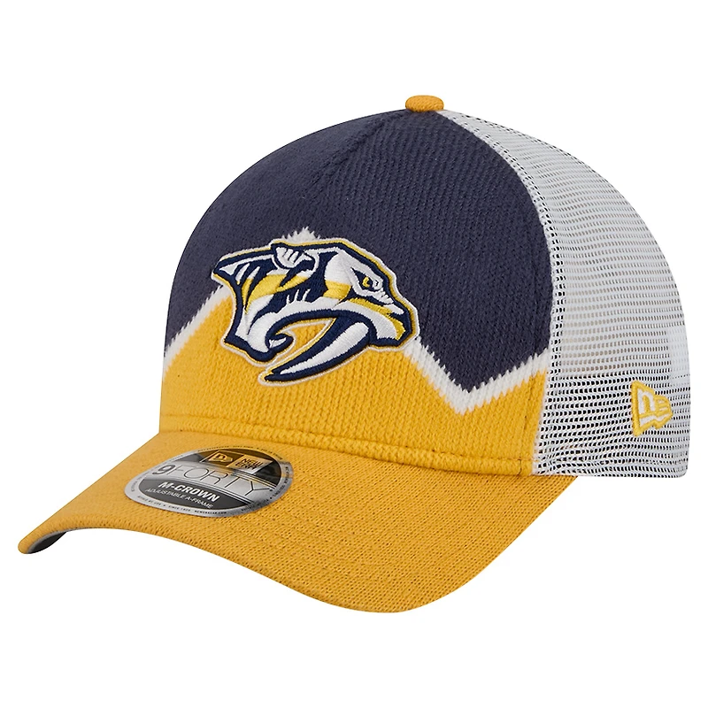 Men's New Era Gold/Navy Nashville Predators Hockey Sock 9FORTY A-Frame M-Crown Adjustable Trucker Hat
