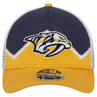 Casquette de camionneur ajustable New Era 9FORTY A-Frame M-Crown pour homme, couleur or/bleu marine, des Nashville Predators