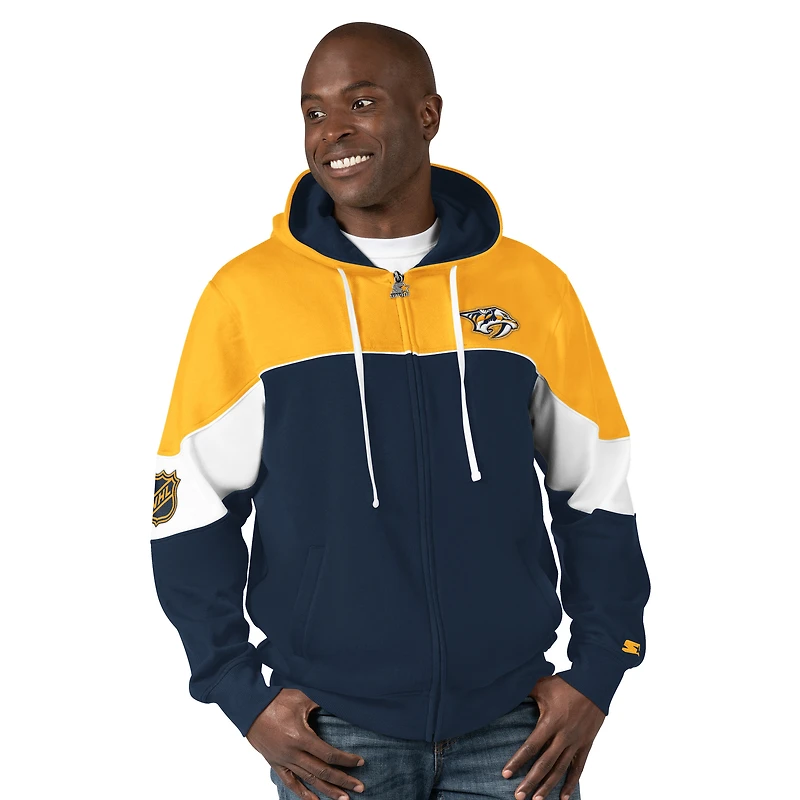 Men's Starter  Navy/Gold Nashville Predators Power Forward Full-Zip Hoodie